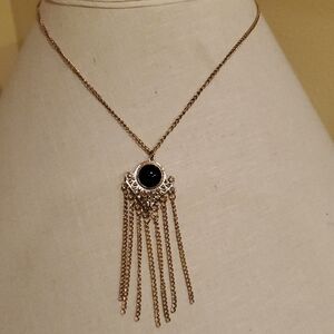 Elegant Black and Gold Pendant Necklace. Chain Is 12 Inch